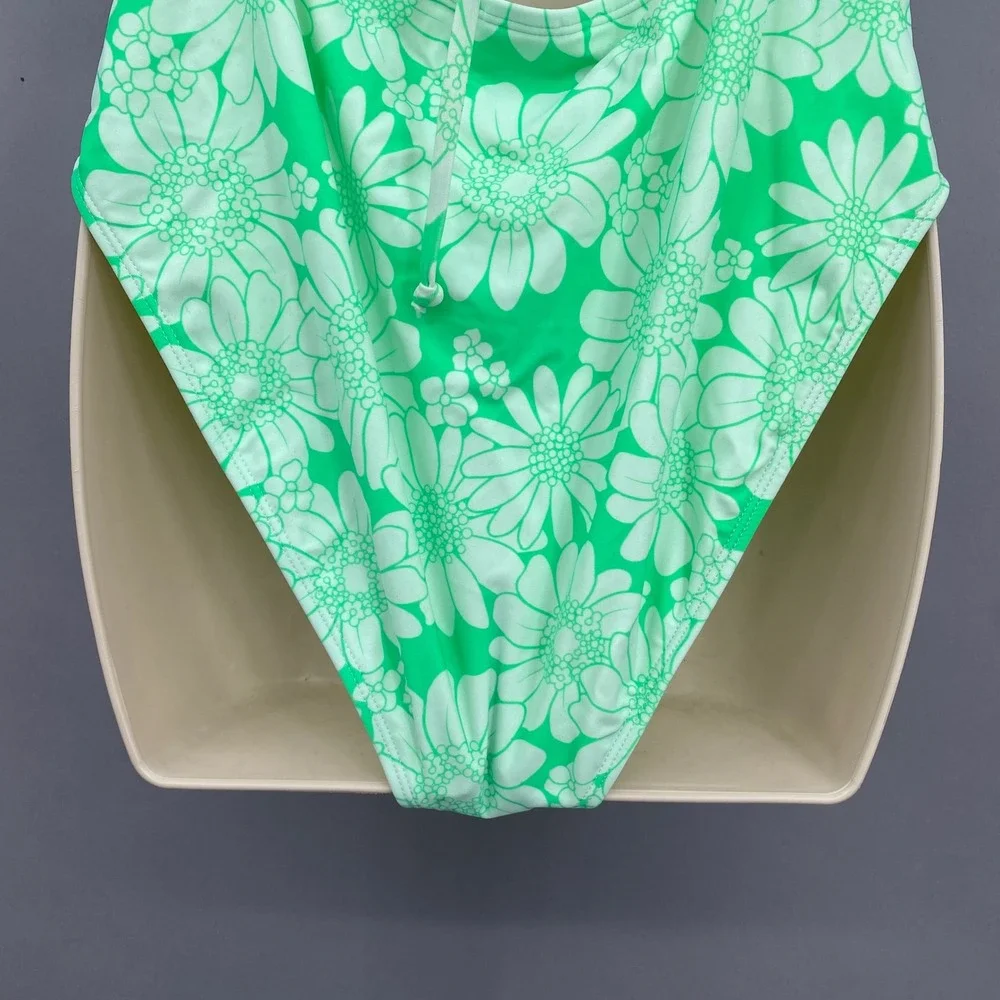 California Sunshine Womens Floral One Piece Swimsuit Lime Green White XL CS22006